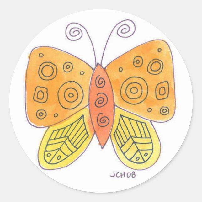 Sticker Rond Papillon aquarelle (Devant)