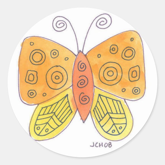 Sticker Rond Papillon aquarelle (Devant)