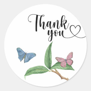 Sticker Rond Papillon aquarelle merci