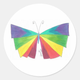 Sticker Rond Papillon arc-en-ciel