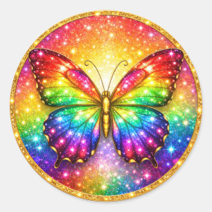 Sticker Rond Papillon Arc-en-Ciel de Luxe en Cercle
