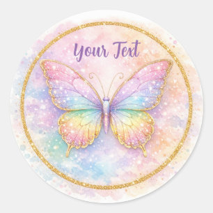 Sticker Rond Papillon Arc-en-ciel Pastel Rêve