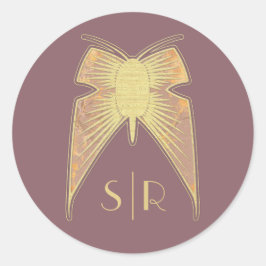 Sticker Rond Papillon Art déco Monogramme Or rose