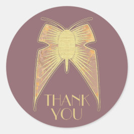 Sticker Rond Papillon Art déco Pink Gold "Merci"