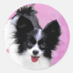 Sticker Rond Papillon (blanc et noir) Peinture - Chien Art