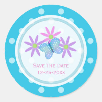 Sticker Rond Papillon bleu et marguerite Enregistrer les sticke