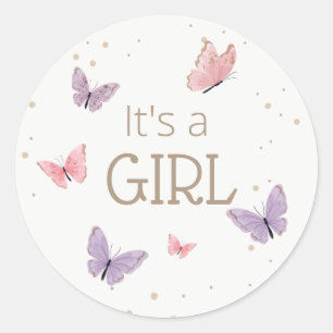 Sticker Rond Papillon C'est un Baby shower FILLE 