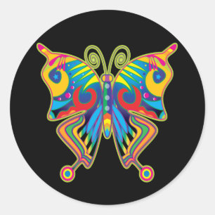 Sticker Rond Papillon coloré