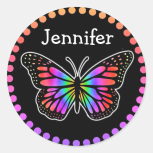 Sticker Rond Papillon coloré personnalisé   