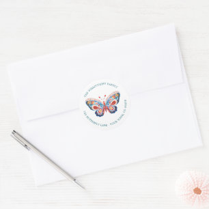 Sticker Rond Papillon d'art populaire Nouvelle adresse