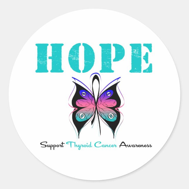 Sticker Rond Papillon de cancer de la thyroïde d'espoir (Devant)