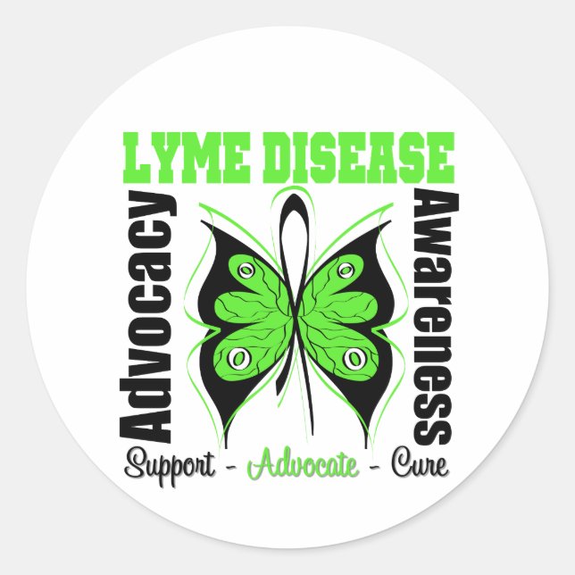 Sticker Rond Papillon de conscience de la maladie de Lyme (Devant)