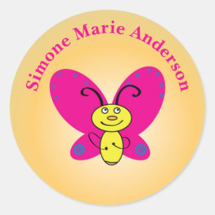 Sticker Rond Papillon de dessin animé Visage amusant Personnali