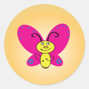 Sticker Rond Papillon de dessin animé Visage drôle