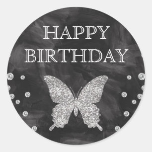 Sticker Rond Papillon de fête d'anniversaire en acrylique noir