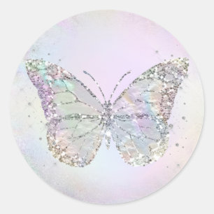 Sticker Rond papillon de feuille iridescente simulé