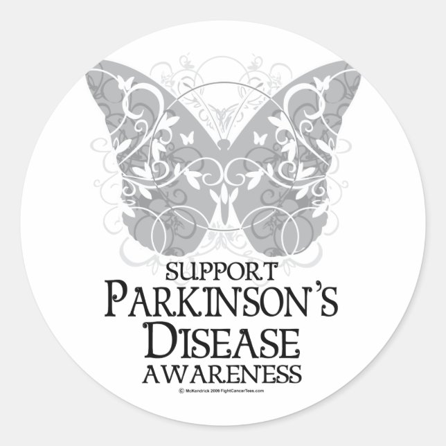 Sticker Rond Papillon de la maladie de Parkinson (Devant)