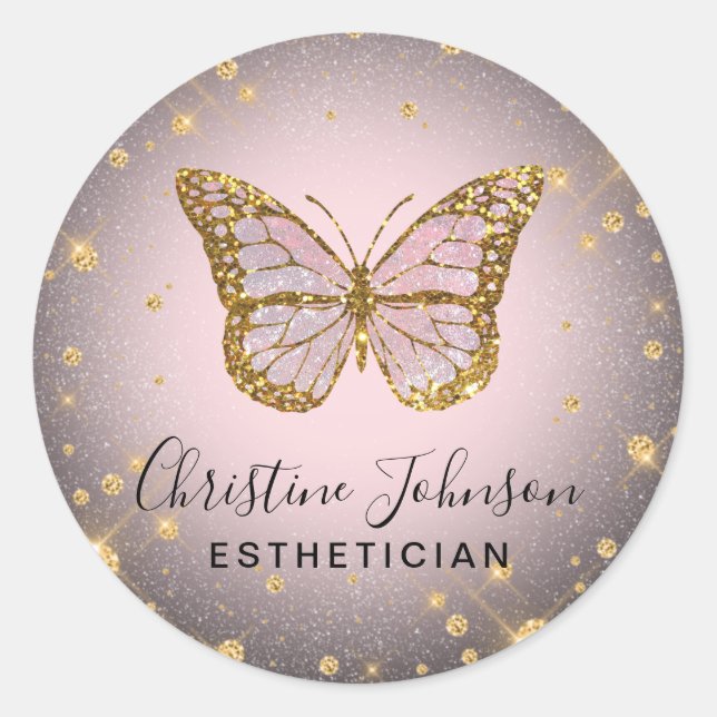 Sticker Rond papillon de parties scintillant faux or (Devant)