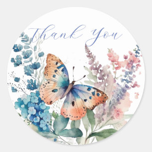 Sticker Rond Papillon de prairie romantique merci
