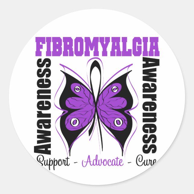 Sticker Rond Papillon de sensibilisation à la fibromyalgie (Devant)