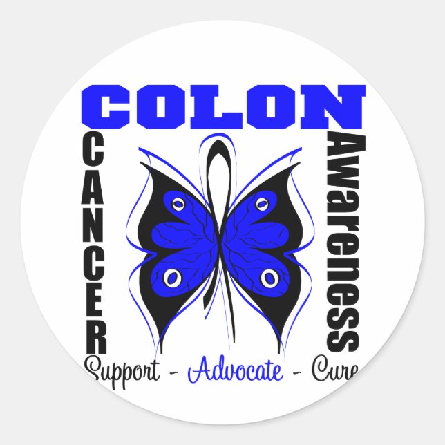 Sticker Rond Papillon de sensibilisation au cancer du côlon (Devant)