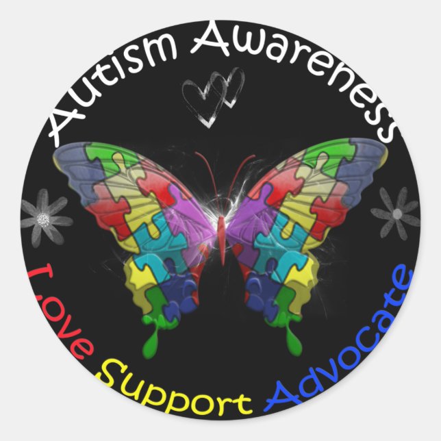 Sticker Rond Papillon de sensibilisation sur l'autisme (Devant)