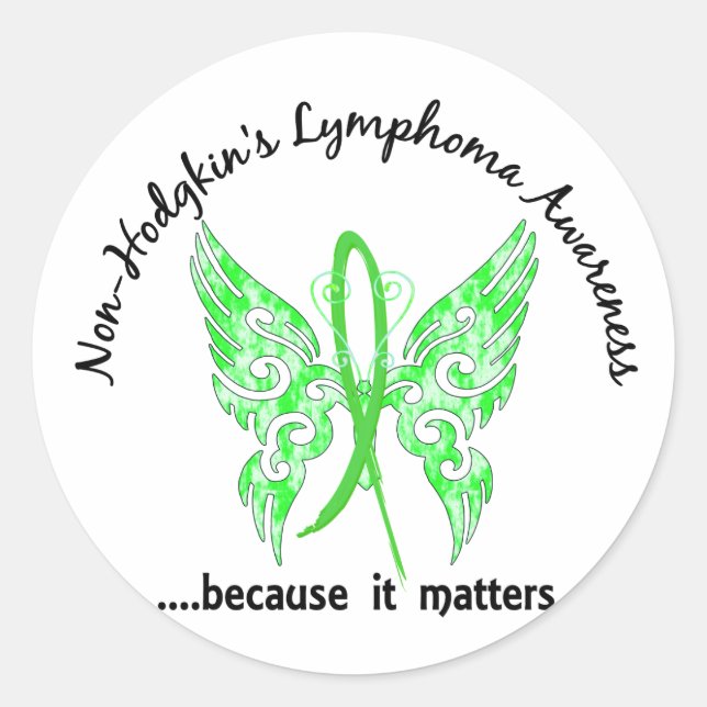 Sticker Rond Papillon de tatouage de grunge 6.1 Lymphome non ho (Devant)