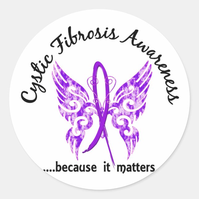Sticker Rond Papillon de tatouage Grunge 6.1 Fibrose kystique (Devant)
