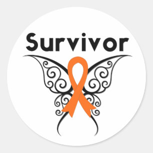 Sticker Rond Papillon de tribal de survivant de leucémie
