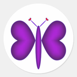 Sticker Rond Papillon des Coeurs de néon violet