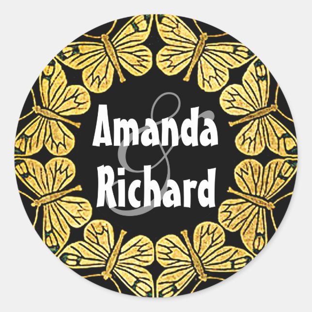 Sticker Rond Papillon d'or Grand Mariage (Devant)
