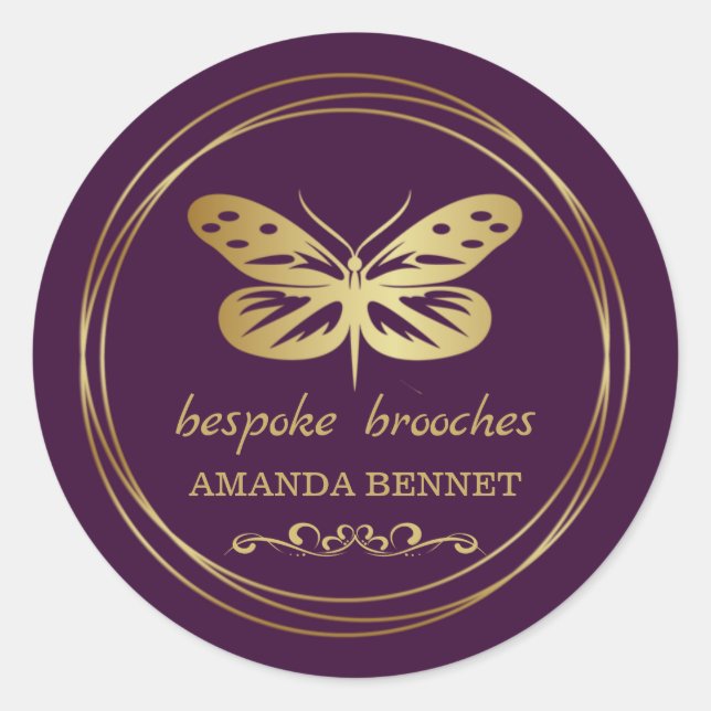 Sticker Rond Papillon doré, concepteur de cadre circulaire (Devant)