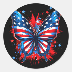 Sticker Rond Papillon du 4 juillet Drapeau américain des femmes