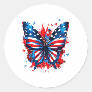 Sticker Rond Papillon du 4 juillet Drapeau américain Femme amér