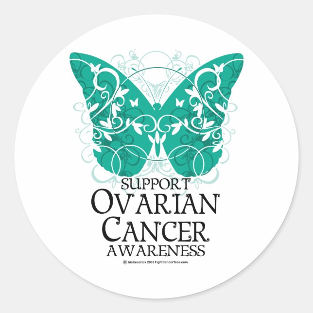 Sticker Rond Papillon du cancer de l'ovaire (Devant)