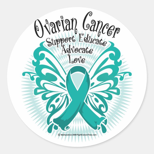Sticker Rond Papillon du cancer de l'ovaire 3 (Devant)