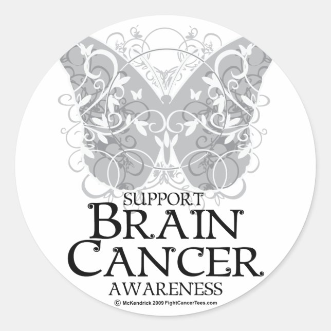 Sticker Rond Papillon du cancer du cerveau (Devant)
