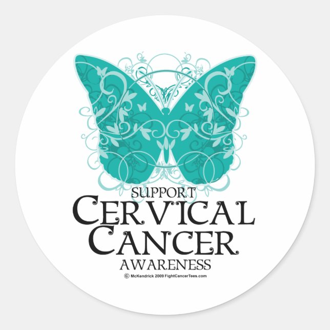 Sticker Rond Papillon du cancer du col utérin (Devant)