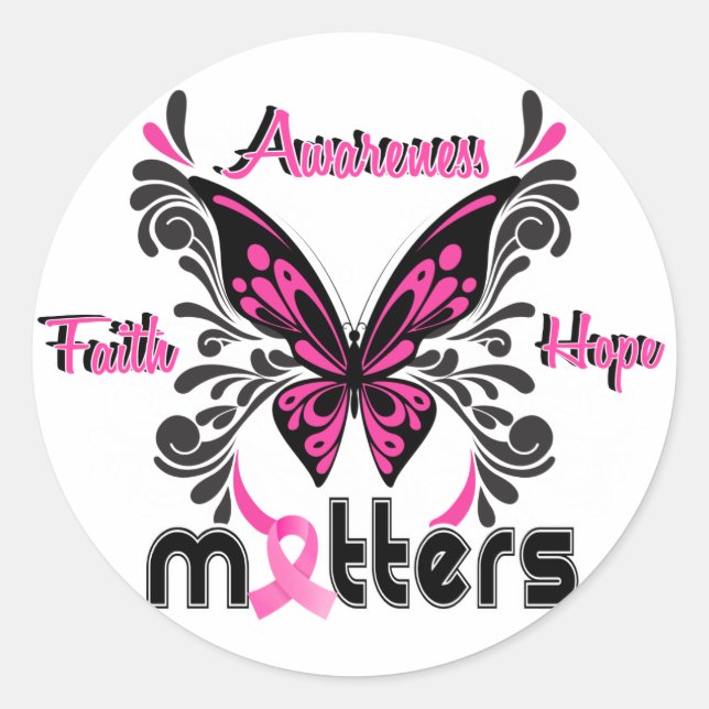 Sticker Rond Papillon du cancer du sein 7 (Devant)