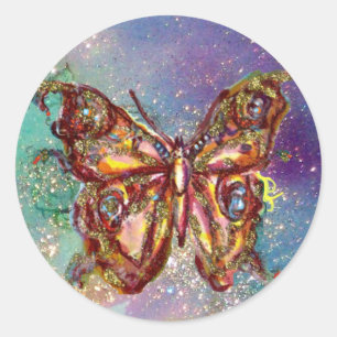 STICKER ROND PAPILLON EN PAILLETTES D'OR