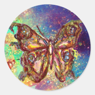 STICKER ROND PAPILLON EN PAILLETTES D'OR