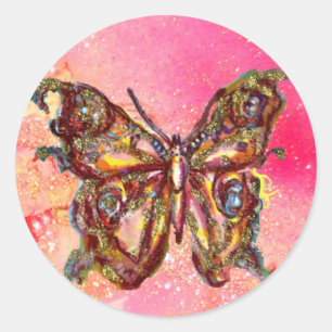 STICKER ROND PAPILLON EN PAILLETTES D'OR