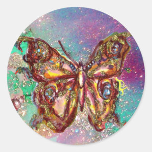 STICKER ROND PAPILLON EN PAILLETTES D'OR
