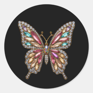 Sticker Rond Papillon en pierre à diamants