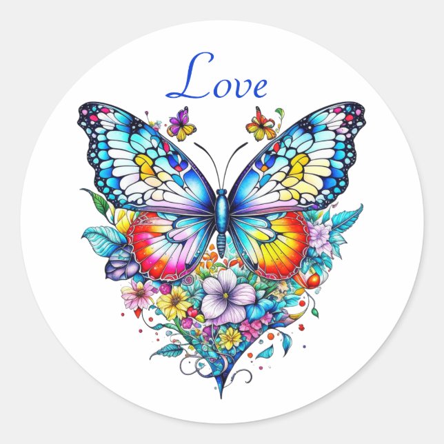 Sticker Rond Papillon et cœur floral  (Devant)