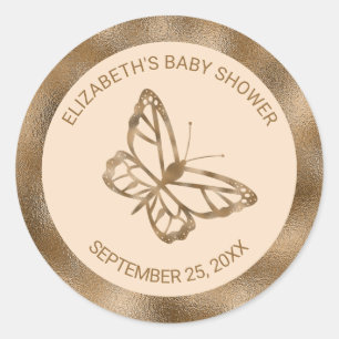 Sticker Rond Papillon et texte de faux aspect feuille d'or jaun