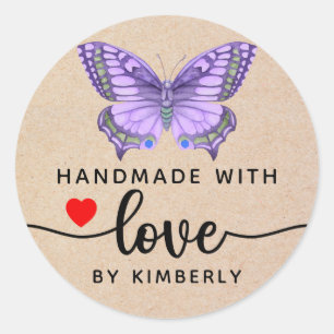 Sticker Rond Papillon fait main avec amour