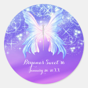 Sticker Rond Papillon Fantaisie Rose & Violet Étincelle