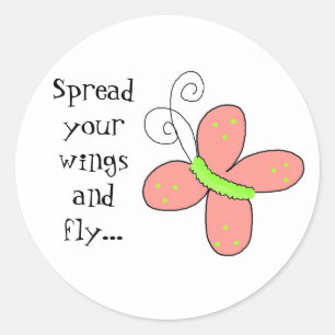 Sticker Rond Papillon Fantaisiste avec Citation