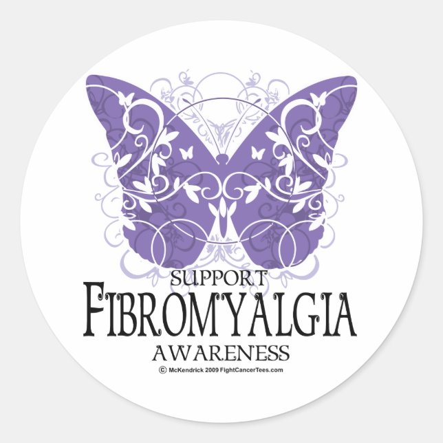 Sticker Rond Papillon Fibromyalgie (Devant)